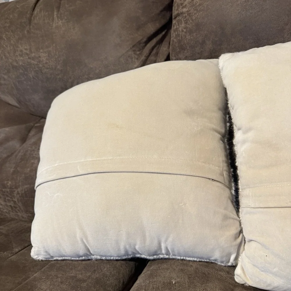 2 Golden Retriever Dog Wool Hand Hook Pillow‎ Beige Velvet Back 16 X 16
